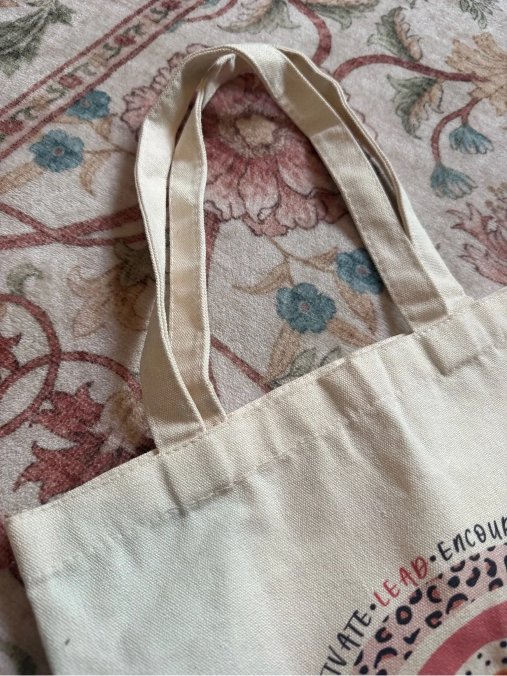 L.L. Bean Cream Canvas Tote with Subtle Print